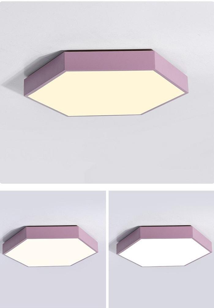 Cyane - Hexagonal Flush Ceiling Light - Pink / Warm White - 