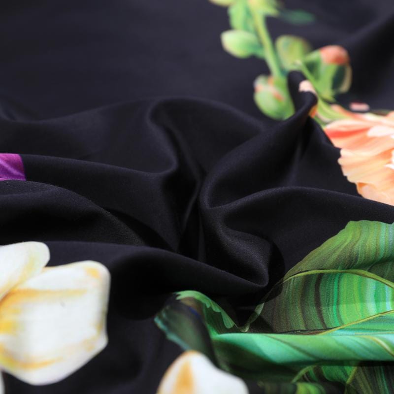Dark Black Flora Egyptian Cotton Duvet Cover Set - Duvet 