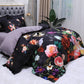 Dark Black Flora Egyptian Cotton Duvet Cover Set - Duvet 