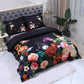 Dark Black Flora Egyptian Cotton Duvet Cover Set - Duvet 