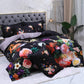 Dark Black Flora Egyptian Cotton Duvet Cover Set - Duvet 