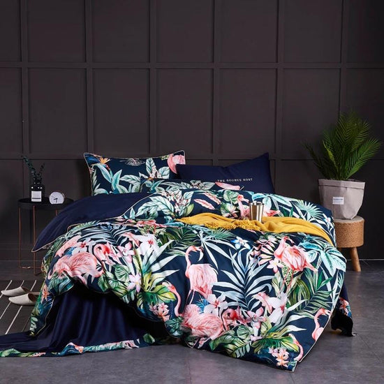 Dark Flamingo Fauna Egyptian Cotton Duvet Cover Set - Duvet 