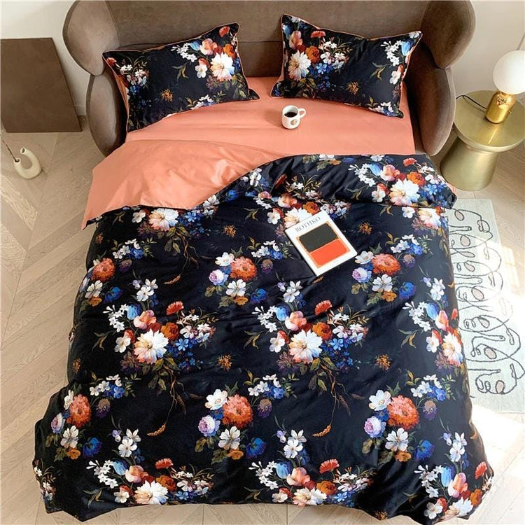 Dark Flower Bouquet Egyptian Cotton Duvet Cover Set - Duvet 