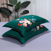Dark Green Flora Egyptian Cotton Duvet Cover Set - Duvet 