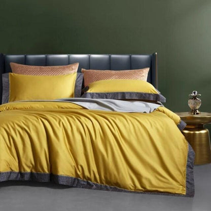 Divine Blue Egyptian Cotton Duvet Cover Set - Queen / Yellow