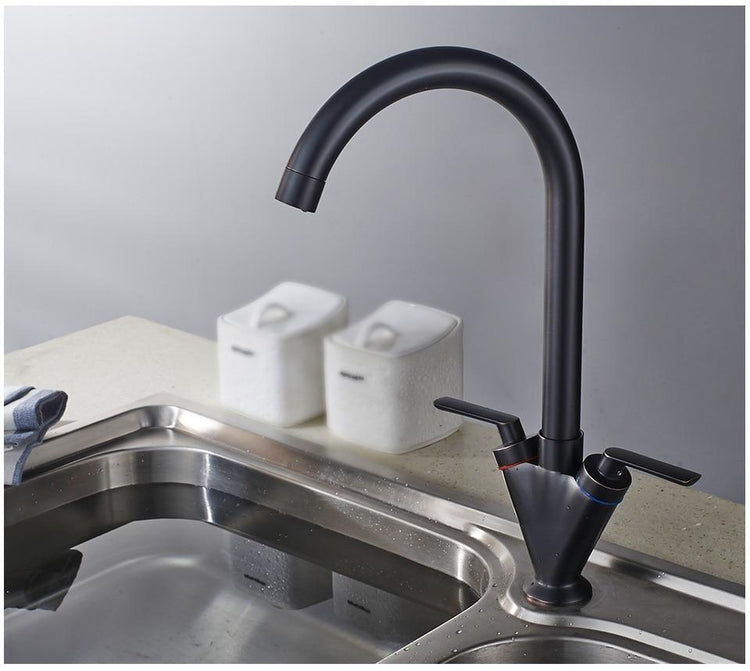 Double Handle Black Kitchen Faucet - Faucet