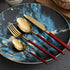 Dual Tone Gold Finish Cutlery Set - Red - Cutlery Set