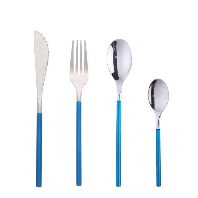 Dual Tone Stainless Steel Cutlery Set - Blue - Cutlery Set