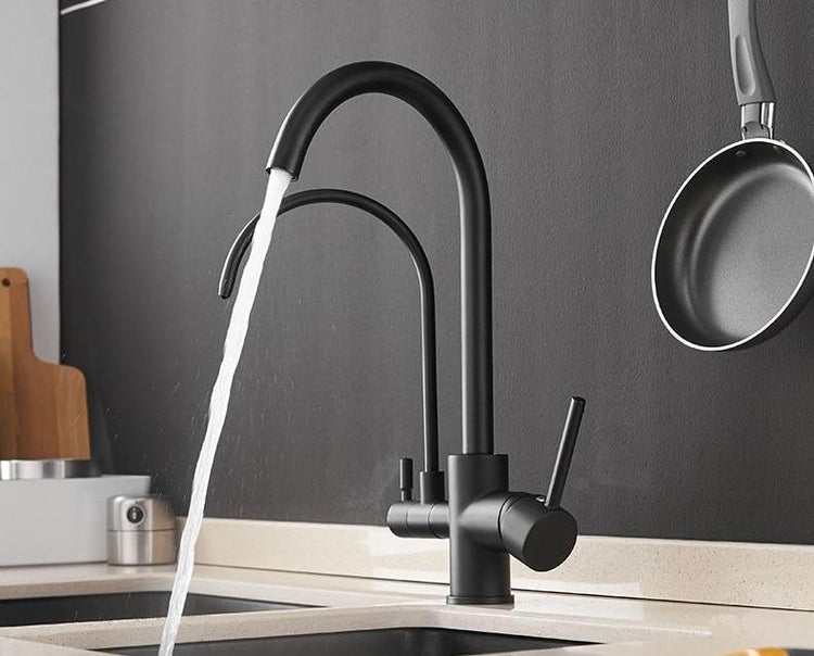 Elegant Double Crane Kitchen Faucet - Black - Faucet