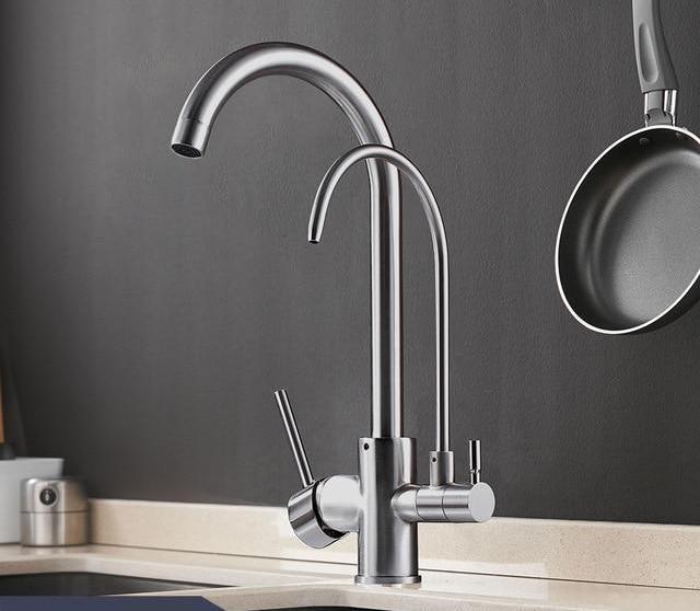 Elegant Double Crane Kitchen Faucet - Brushed Nickel - 