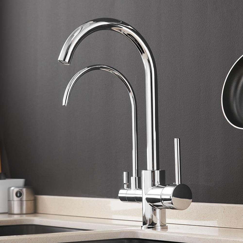 Elegant Double Crane Kitchen Faucet - Chrome - Faucet