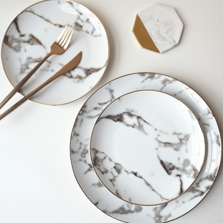 Elegant Marble Finish Dining Plate Collection - Plate