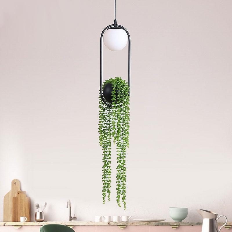 Elena - Black Pendant Lamp with Planter - Pendant Lamp