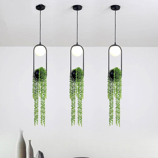 Elena - Black Pendant Lamp with Planter - Pendant Lamp