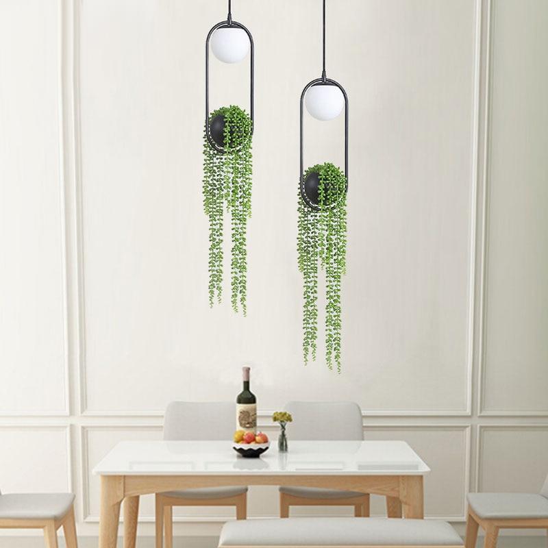 Elena - Black Pendant Lamp with Planter - Pendant Lamp