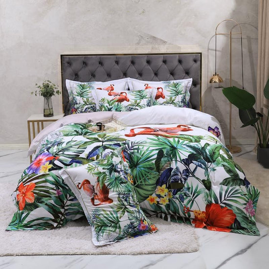 Flamingo Print Egyptian Cotton Duvet Cover Set - Duvet Cover