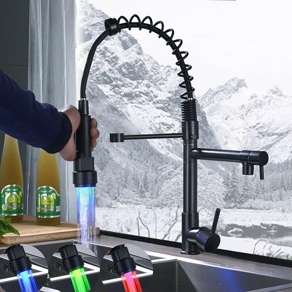 Futuristic LED Pull Out Kitchen Faucet - Black Bronze B - 