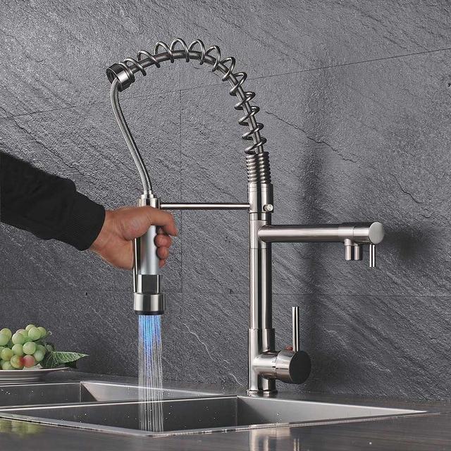 Futuristic LED Pull Out Kitchen Faucet - Brushed Nickle A - 