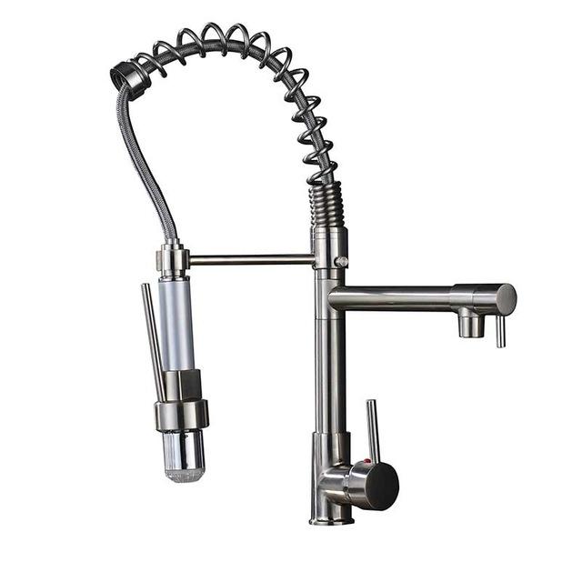 Futuristic LED Pull Out Kitchen Faucet - Brushed Nickle B - 