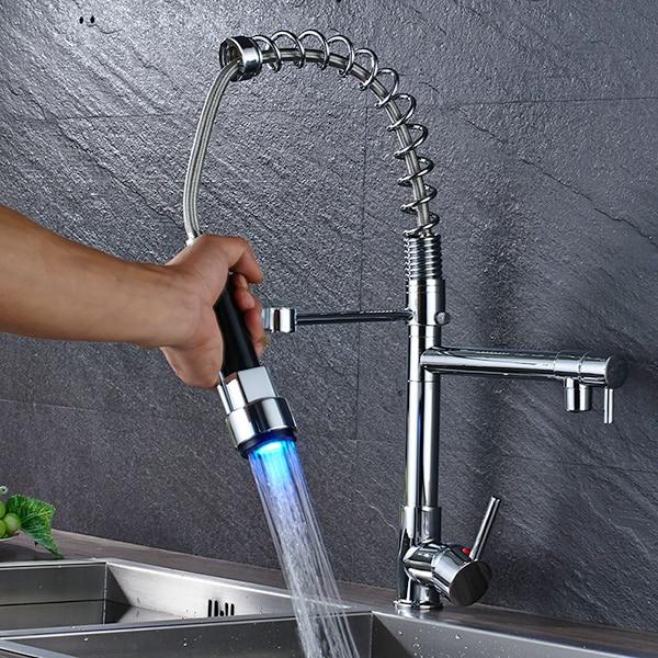 Futuristic LED Pull Out Kitchen Faucet - Chrome A - Faucet