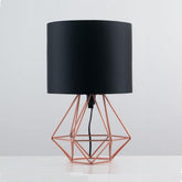 Geometric Base Bed Lamp - Copper Frame Black Shade - Bed 