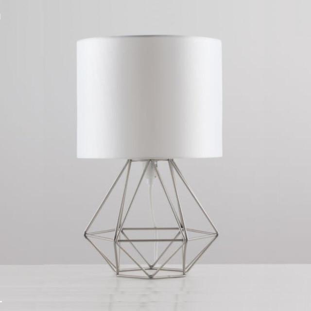 Geometric Base Bed Lamp - Silver Frame White Shade - Bed 