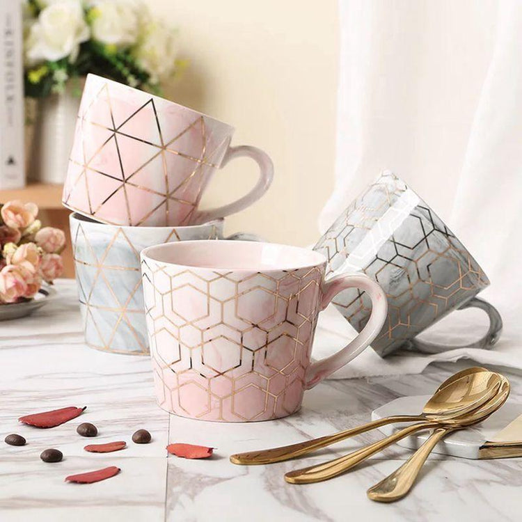 Geometric Gold Pattern Ceramic Mug - Mug
