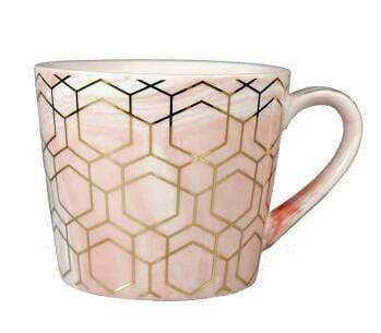 Geometric Gold Pattern Ceramic Mug - Pink Euclid - Mug