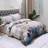 Gray Flora Fauna Egyptian Cotton Duvet Cover Set - Duvet 