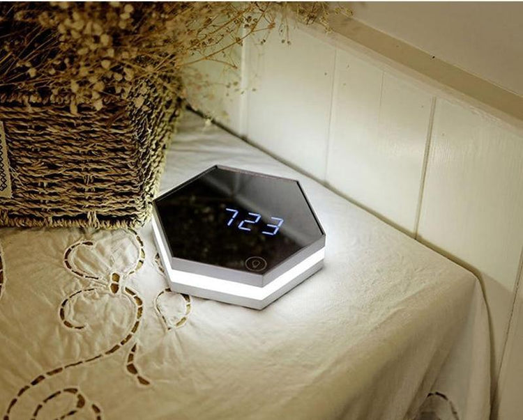 Hexagonal Alarm Clock - Silver - Desk Lamp