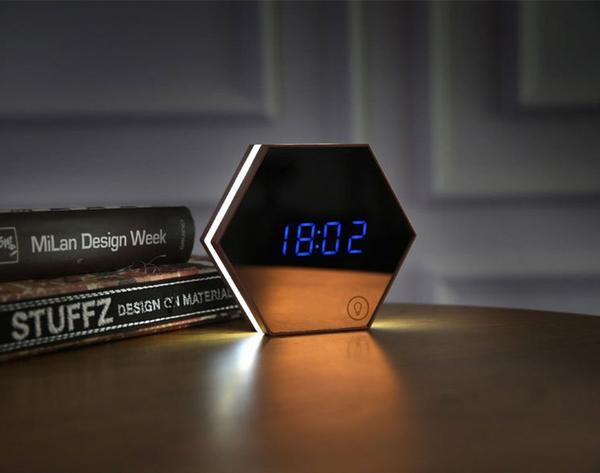 Hexagonal Alarm Clock - Silver - Desk Lamp