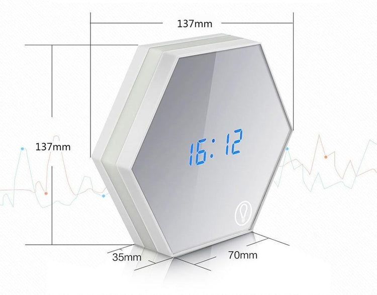 Hexagonal Alarm Clock - Silver - Desk Lamp