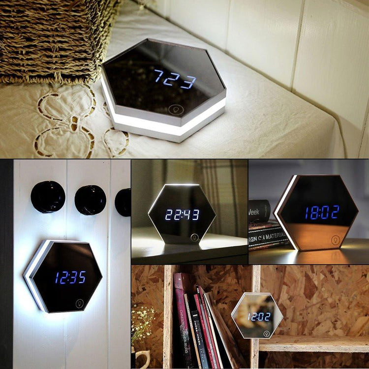 Hexagonal Alarm Clock - Silver - Desk Lamp