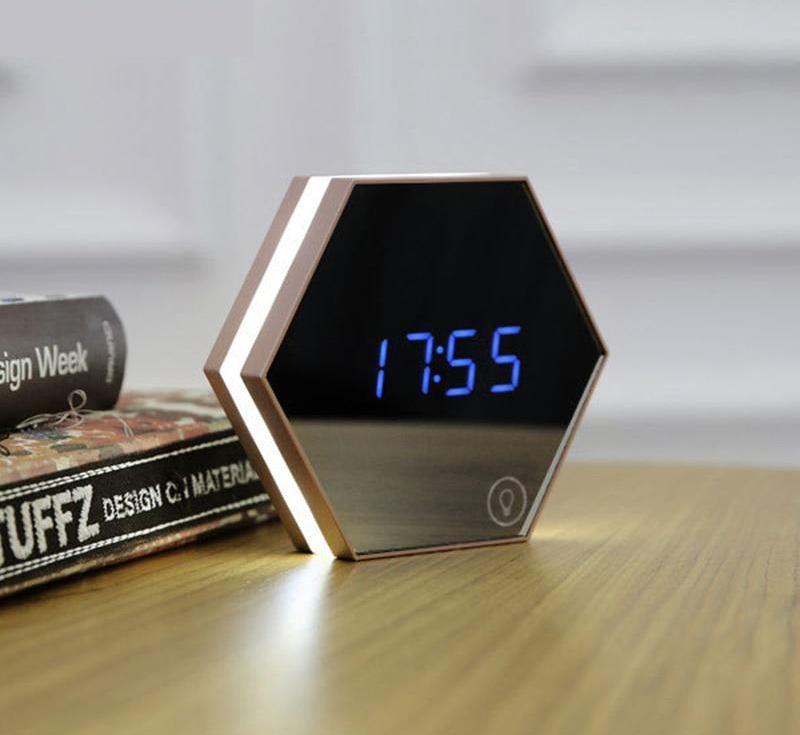 Hexagonal Alarm Clock - Silver - Desk Lamp