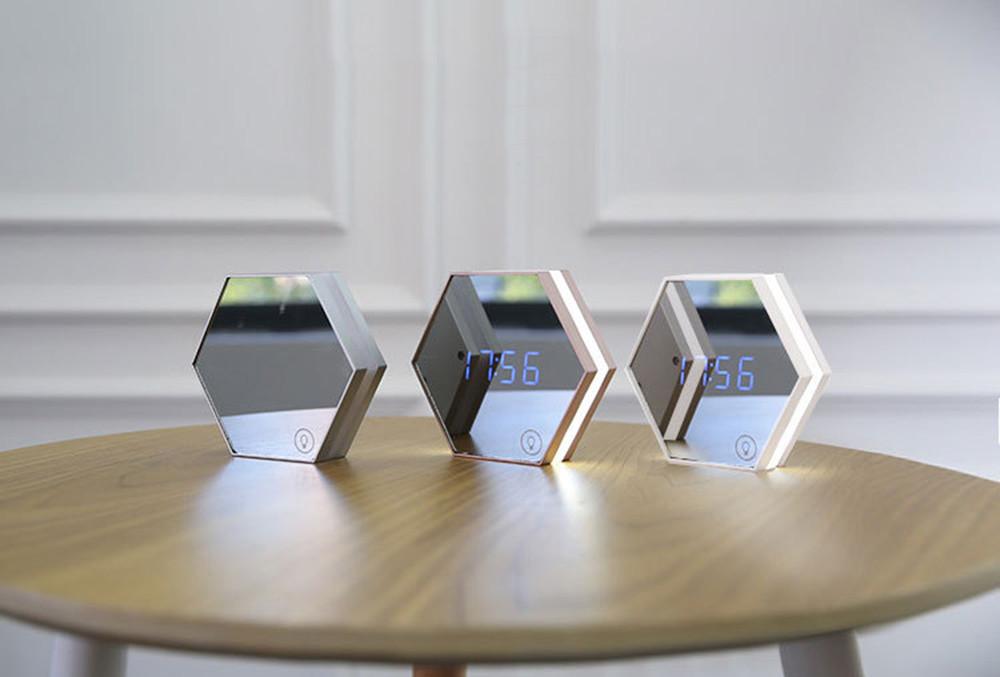 Hexagonal Alarm Clock - Silver - Desk Lamp