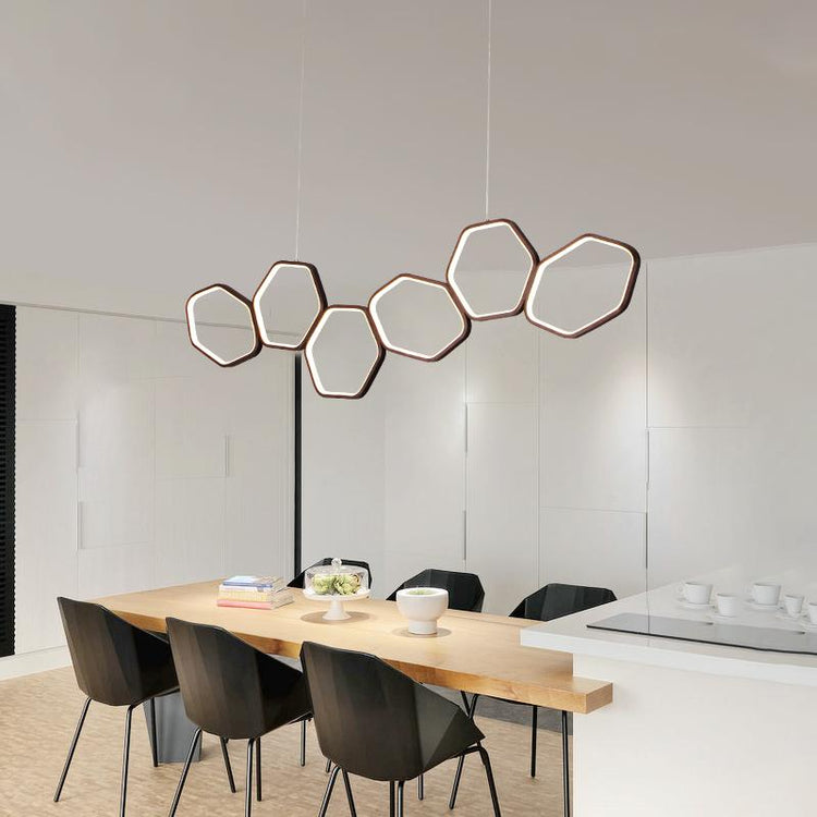 Hexagonal Dining Room Chandelier - Coffee / Cool White / 
