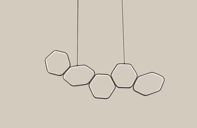 Hexagonal Dining Room Chandelier - Coffee / Cool White / 