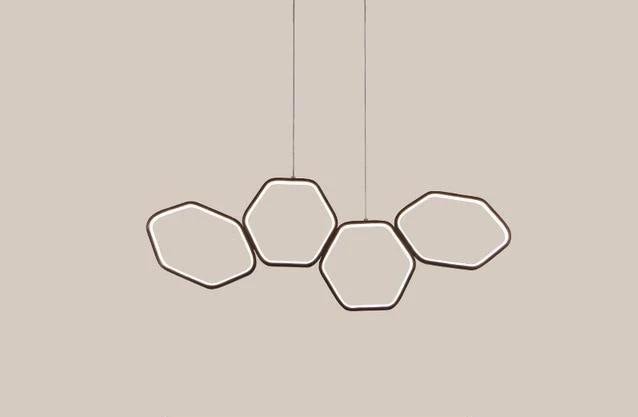 Hexagonal Dining Room Chandelier - Coffee / Cool White / 