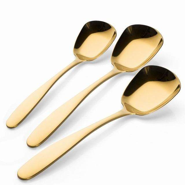 Large Stainless Steel Flat Bottom Serving Spoon Set 3 pc - 