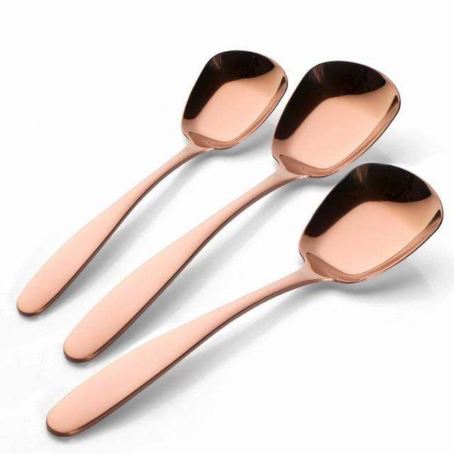 Large Stainless Steel Flat Bottom Serving Spoon Set 3 pc - 