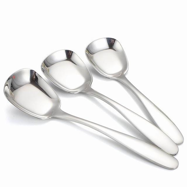 Large Stainless Steel Flat Bottom Serving Spoon Set 3 pc - 