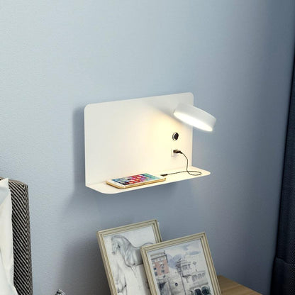 Lucia - Bedside Wall Lamp Stand with USB Charger - White - 