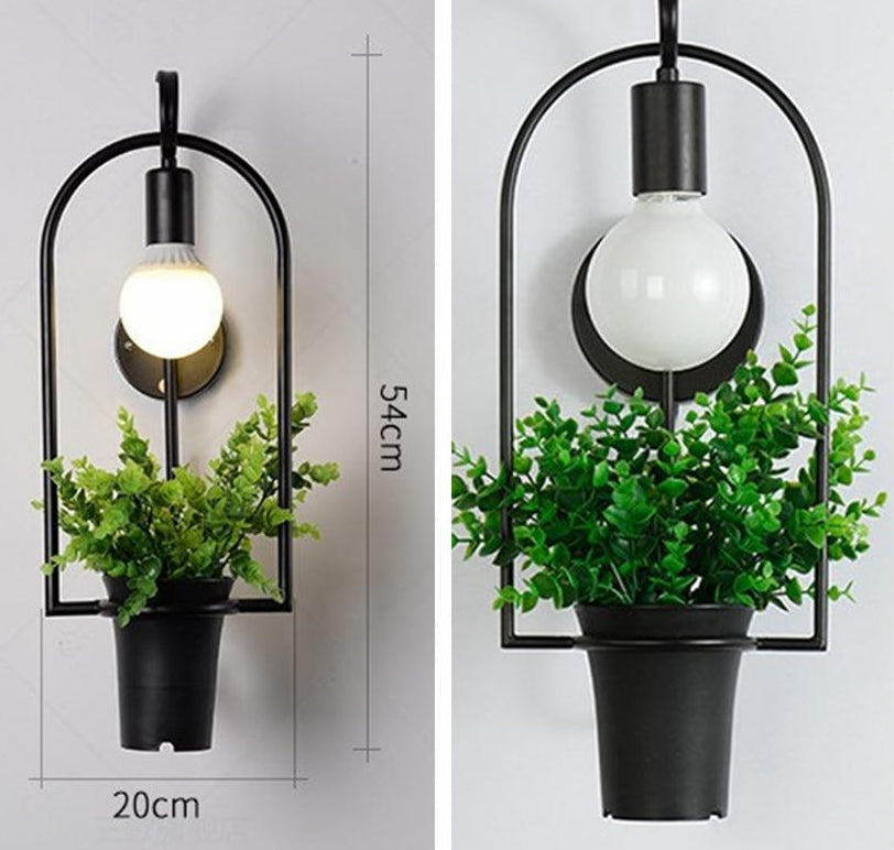 Lucy - Black Wall Lamp with Planter - Wall Light