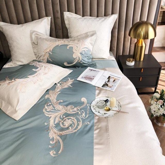 Luxury Blue and White Egyptian Cotton Duvet Cover Set - 