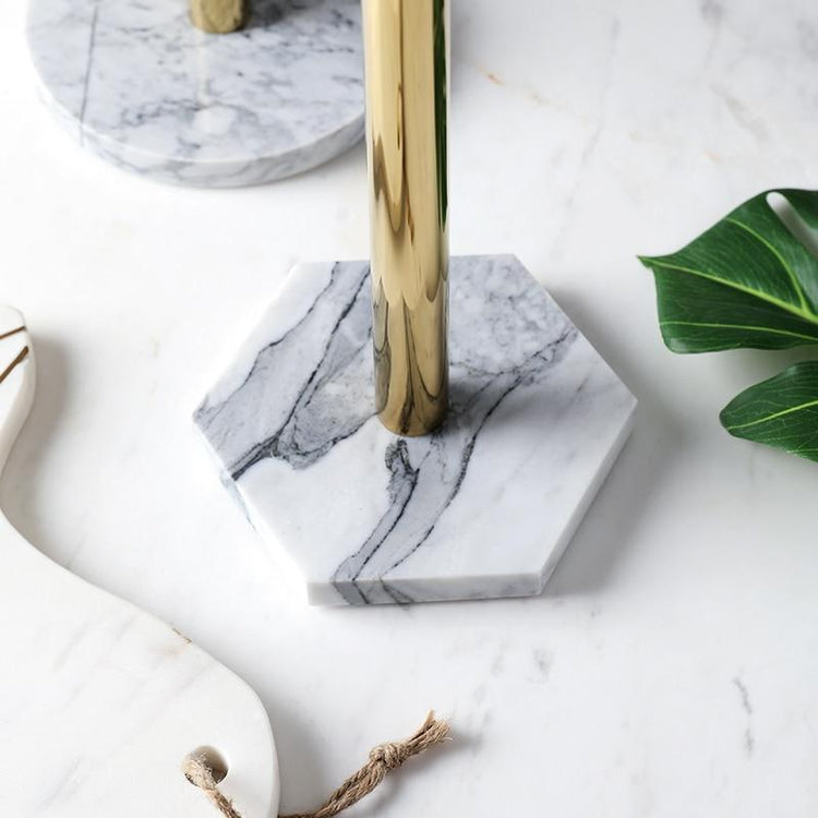 Luxury Golden Rod Marble Base Paper Towel Holder - Kitchen 