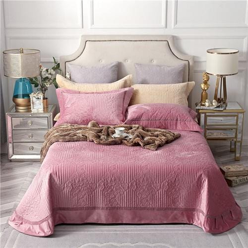 Luxury Gray Quilt Cover Set - Pink - Duvet Cover Set