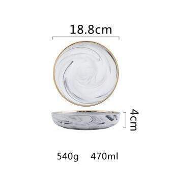 Luxury Marble Ceramic Dining Set - G: Small Soup Plate - 