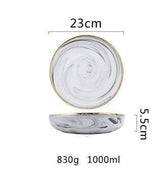 Luxury Marble Ceramic Dining Set - H: Large Soup Plate - 