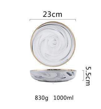 Luxury Marble Ceramic Dining Set - H: Large Soup Plate - 