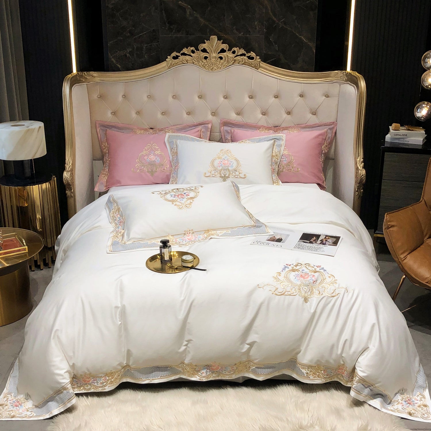 Luxury White & Pink Egyptian Cotton Duvet Cover Set - Duvet 